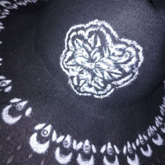 Hand Painted Black Wool Floppy Brim Fedora Hat with Bling - Picture 3 of 7
